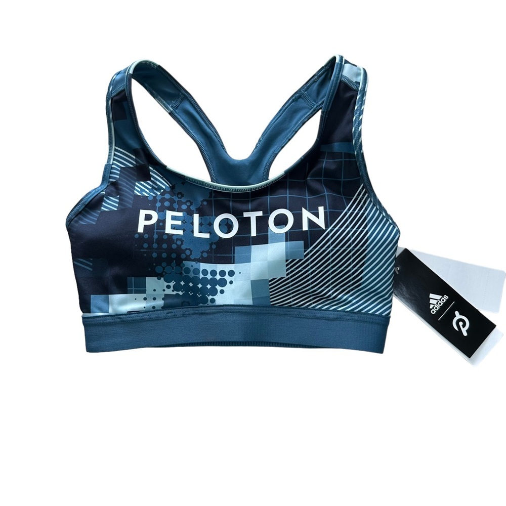 NWT Adidas x Peloton Digital Print Blue Sports Bra Size Small (F486)